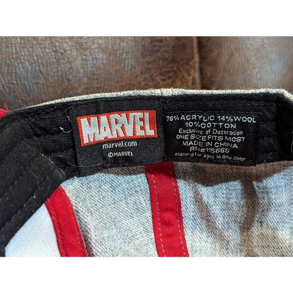 Deadpool Marvel Wool Hat Adjustable Snapback Wide Brim Cap OSFM Gray Red Men - Picture 6 of 6